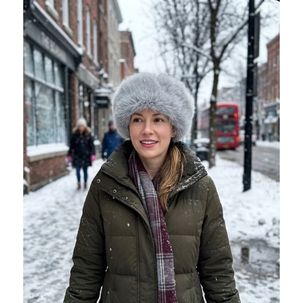 NEW Mongolian Fluffy Furry Gray Faux Fur Luxury Ear‎ Coverage Bucket Beanie Hat